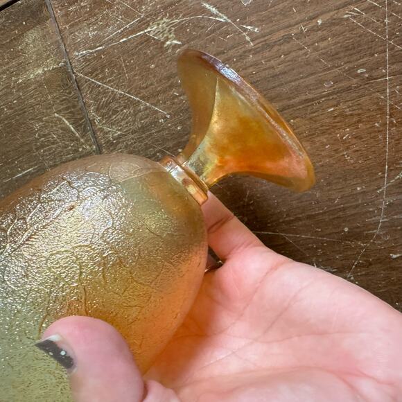 Vintage Iridescent Marigold Carnival Glass Pedestal Chalice Goblet - Picture 9 of 10